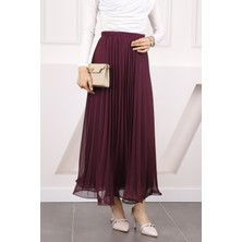 İmaj Butik Mürdüm Bel Lastikli Piliseli Şifon Etek