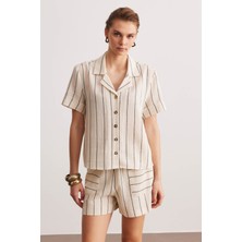 Stella Pulvis Krem Etamin Apaş Yaka Çizgili Gömlek