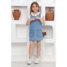 Kız Çocuk 2'li Jean Elbise (Çift Cepli Jean ELBISE+BLUZ)12203
