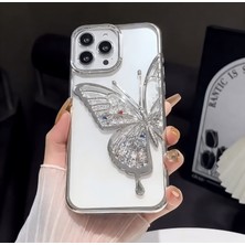 ProNorth IPhone 15 PRO Uyumlu Kılıf Kelebek Figürlü Hareketli Simli Şeffaf Silikon Kapak