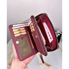 Hakiki Deri Çok Bölmeli Fermuarlı Lüks Elit Kadın Cüzdan 2091