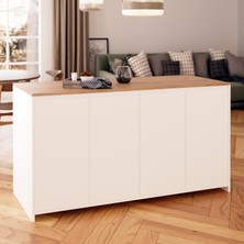 Bimossa Diego L4610 Mutfak Adası 160 cm Beyaz Ahşap Üst Bar Masası Kahve Köşesi Çok Amaçlı Depolamalı Saklama Dolabı