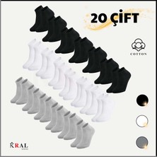 Kral Socks Kadın - Erkek (20 Çift ) Düz Desen Ekonomik Bilek Boy Patik Çorap