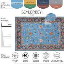 Cool Halı Beylerbeyi By 845 Mavi Halı Çiçek Desenli Otantik Ev Salon Halısı Yıkanabilir Dokuma Şönil Halı