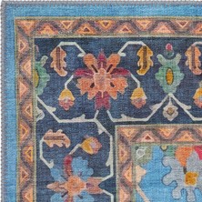 Cool Halı Beylerbeyi By 845 Mavi Halı Çiçek Desenli Otantik Ev Salon Halısı Yıkanabilir Dokuma Şönil Halı