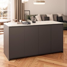 Bimossa Diego L4630 Mutfak Adası 160  cm  Carrara Mermer Antrasit Bar Masası Çok Amaçlı Kapaklı Depolamalı Dolap