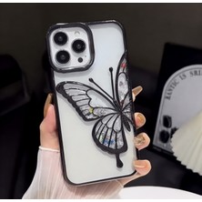 ProNorth IPhone 14 PRO MAX Uyumlu Kılıf Kelebek Figürlü Hareketli Simli Şeffaf Silikon Kapak