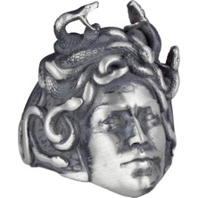 Antik Gümüş Yüzük Medusa Başı, Yunan Mitolojisi Erkek Yüzüğü, 925 Ayar Gümüş Yüzük (Özelleştirilebilir)