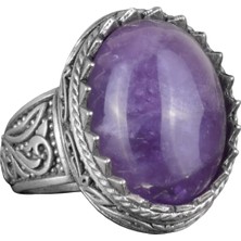 El Yapımı Doğal Ametist Taşlı Yüzük - 925K Katı Gümüş Erkek Yüzüğü - Sezgi ve Koruma Tasarımı