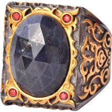 Erkek Sterlin Gümüş Sultan Yüzük - Doğal Safir Taşı