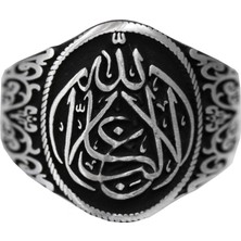 925 Ayar Gümüş Erkek Yüzük - Allah Hat Yazısı Tasarımı - Şık Islami Takı
