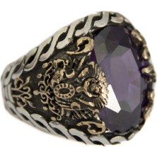 Osmanlı Imparatorluğu Tuğrası ile Gümüş Erkek Yüzük, Yapay Ametist Taşı - Şık ve Zamansız Tasarım