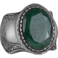 Doğal Taş Yüzük Erkekler Için, 925 Ayar Gümüş Yüzük, (Zümrüt)