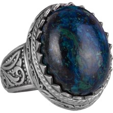 El Yapımı Doğal Azurit Taşlı Yüzük - Mistik 925 Ayar Katı Gümüş Erkek Yüzüğü - Içgörü ve Netlik Tasarımı