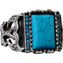 El Yapımı Vintage Turkuaz Yüzük - 925 Ayar Gümüş, Şık Süslü Tasarım, Dayanıklı, Farklı Takı, Mükemmel Uyum