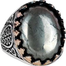 925 Ayar Katı Gümüş Erkek Yüzük Doğal Taşlarla - El Yapımı Zarafet (Pirit Taşı)