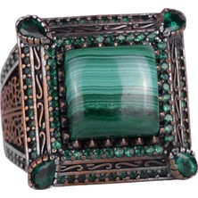 925 Ayar Gümüş Erkek Yüzük, Doğal Malakit Taşı ile - Lüks ve Farklı Tasarım (Malakit)