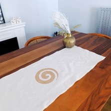 Spiral Sembol Işlemeli Runner 140*40 cm Denge ve Uyum Temalı Özel Tasarım Runner