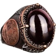 Doğal Garnet Taşlı Yüzük, Davut Yıldızı Yüzüğü - 925 Ayar Sert Gümüş Erkek Yüzüğü - Tutku ve Enerji Tasarımı