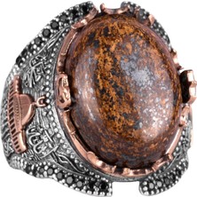 Doğal Bronzit Taş Yüzük, 925 Ayar Sert Gümüş Erkek Yüzüğü