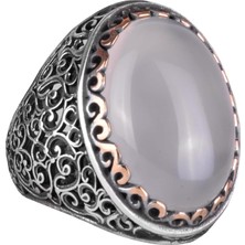 El Yapımı Sterlin Gümüş Erkek Büyük Yüzük ile Üretilmiş Ay Taşı