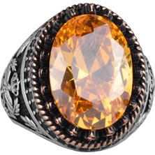 925 Ayar Gümüş Yüzük, Yapay Taş Yüzük, Kartal Sembol Yüzüğü, El Yapımı Yüzük (Yapay Sitrin)