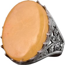 Doğal Kehribar Taş Yüzük, El Yapımı Büyük Yüzük, 925 Ayar Gümüş Yüzük