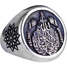 Islam Iman Ifadesi - Gümüş Erkek Yüzük - Şık Müslüman Sembol Yüzük (Özelleştirilebilir)