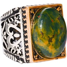 Doğal Kan Taşı Yüzük, 925 Ayar Gümüş Yüzük, Erkek Yüzüğü