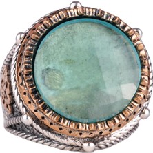 El Yapımı Taşlı Erkek Yüzük - 925 Ayar Gümüş Erkek Yüzük, Farklı ve Özgün Tasarım (Yapay Yeşil Paraiba)