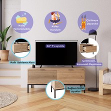 Bimossa B0060 120 cm Alya TV Sehpası 50'' TV Uyumlu Metal Ayaklı Modern Depolamalı Tv Ünitesi