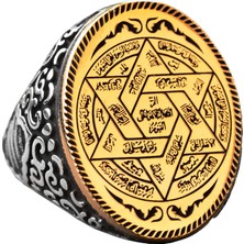 925 Ayar Gümüş Kral Süleyman Yüzüğü, Davut Yıldızı & Güç Mührü, Kabbala Ilhamlı Büyük Yüzük
