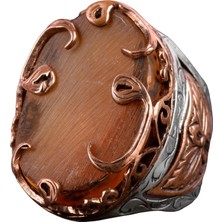 Doğal Kehribar Taşlı Yüzük, 925 Ayar Gümüş Yüzük, Islami Vavlı Yüzük