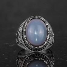 Doğal Opal Taşı ile Erkek Yüzük - 925 Ayar Gümüş El Yapımı Tasarım