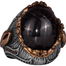 925 Ayar Gümüş Erkek Yüzük Doğal Star Garnet Taşı - El Yapımı Ifadesel Takı