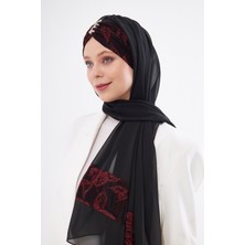 Bordo Taşlı Arkadan Bağlamalı Şal Şifon Çiçek Desenli 2319_16
