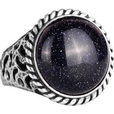 925 Ayar Gümüş Erkek Yüzük - El Yapımı Mavi Güneş Yapay Taşı Yüzük - Modern Tasarım