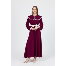 Bordo Biye Detaylı Bebe Yaka Elbise 4413A