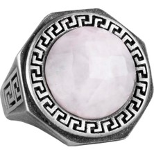 Doğal Taş Yüzük - 925 Ayar Katı Gümüş El Yapımı Erkek Yüzüğü (Ay Taşı)