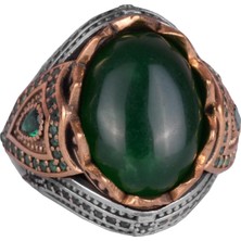Doğal Taş El Yapımı Yüzük - 925 Ayar Gümüş Şık Yüzük (Jade)