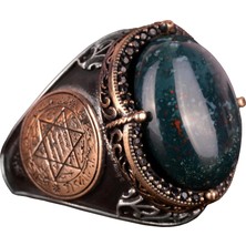 Davud Yıldızı Yüzüğü, Doğal Yeşil Kan Taşı Yüzüğü - 925 Ayar Gümüş Yüzük Erkekler Için