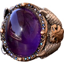 Doğal Ametist Taşlı Yüzük - Gümüş Erkek Kartal Pençesi Yüzüğü