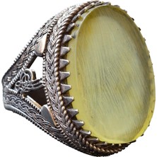 Doğal Ham Kehribar Taşlı Osmanlı Gümüş Yüzük - 925 Erkek Yüzüğü