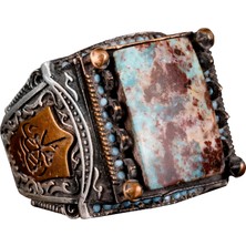 925 Ayar Gümüş Erkek Yüzük, Arizona Turkuaz Doğal Taş Yüzük