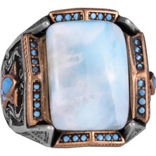 Gerçek Doğal Taş Yüzük - El Yapımı Yüzük - 925 Ayar Gümüş Yüzük (Larimar)