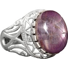 Doğal Yıldız Safir Taşlı Yüzük - 925 Ayar Gümüş Erkek Yüzüğü - Erkek Yüzüğü