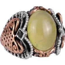 925 Ayar Katı Gümüş Erkek Yüzük Doğal Prehnit Taşı Ile, El Yapımı Şıklık