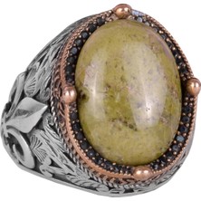 925K Gümüş El Yapımı Erkek Yüzük - Çeşitli Doğal Taşlarla Mevcuttur (Unakite)