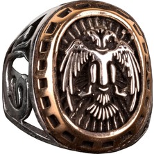 Sterling Gümüş Erkek Yüzük - Çift Kartal Bizans Imparatorluğu Yüzüğü