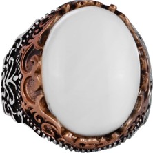 Doğal Taş El Yapımı Yüzük - 925 Ayar Gümüş El Yapımı Yüzük - Şık Farklı Yüzük (Sedef)